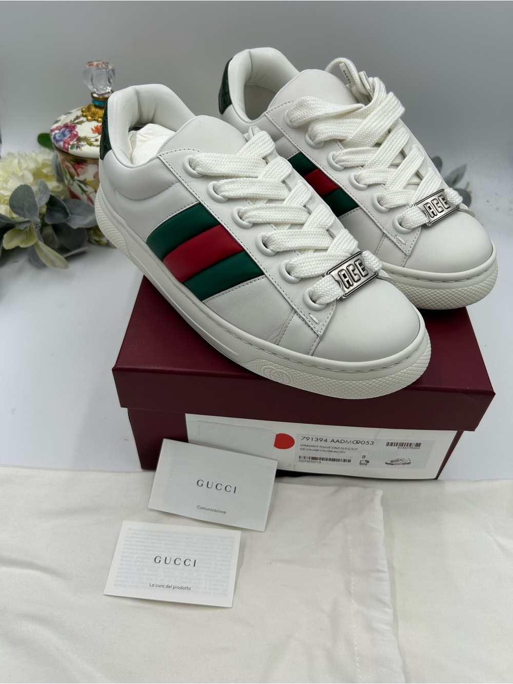 Men's Gucci ACE size 8 fits 9 US Leather sneakers with Green & Red Web Stripe - Picture 10 of 10